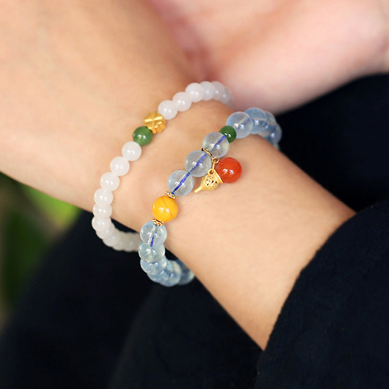 KarmaRipple's Aquamarine Red Agate Peace Gourd Talisman Bracelet p5