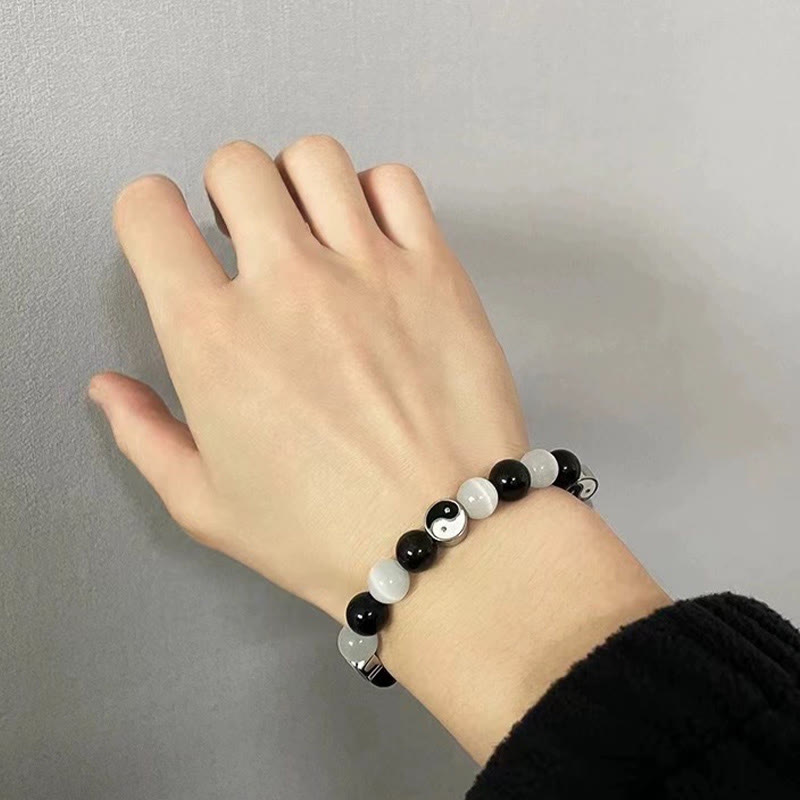 KarmaRipple's Black Obsidian Cat's Eye Yin Yang Purification Strength Bracelet p6