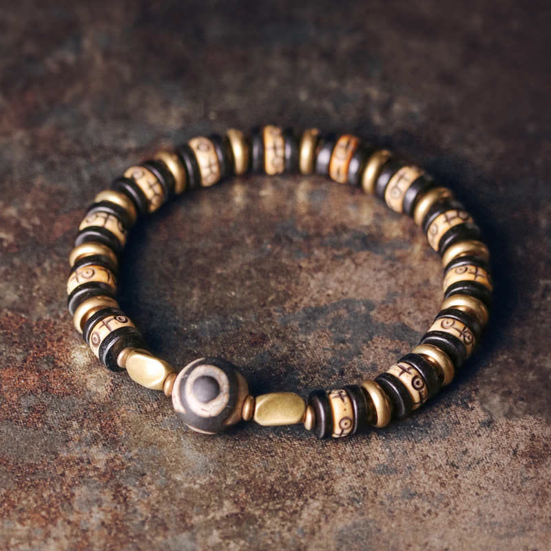 KarmaRipple's Tibetan Yak Bone Ebony Wood Strength Bracelet p1