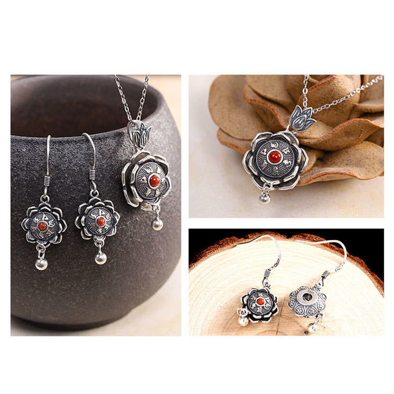 KarmaRipple's 925 Sterling Silver Om Mani Padme Hum Lotus Peace Pendant Necklace Earrings p7