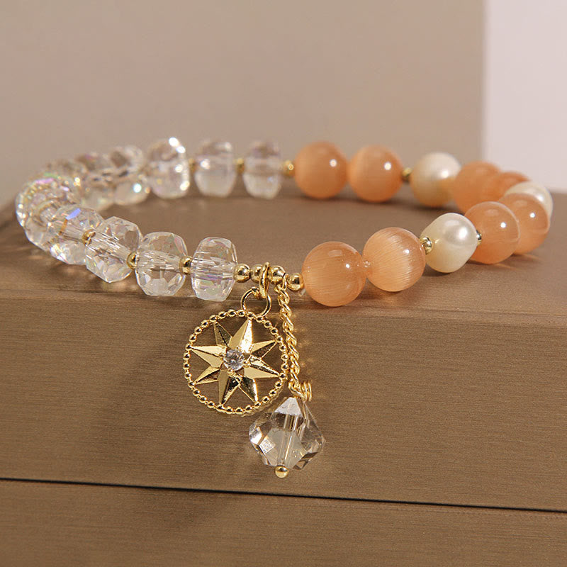 KarmaRipple's Orange Cat's Eye Ivory Gemstone Star Support Bracelet p1