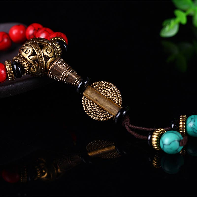 KarmaRipple's Tibetan Mala Red Turquoise Fortunate Pendant Bracelet p9