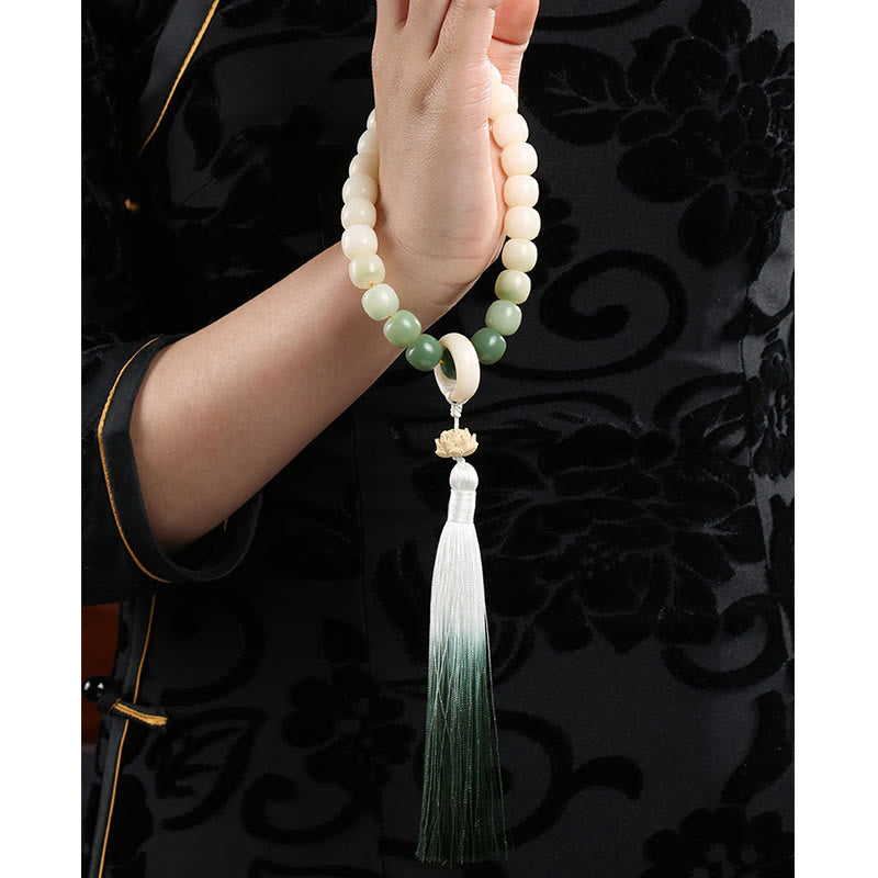 KarmaRipple's Authentic Gradient Bodhi Seed Fortune Money Bag Lotus Wisdom Tassel Wrist Mala p18