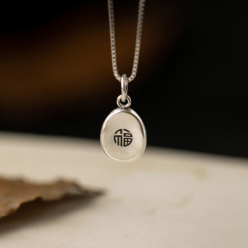 KarmaRipple's 999 Sterling Silver Peace And Joy Fu Character Fortune Fortune 925 Sterling Silver Chain Pendant Necklace p1