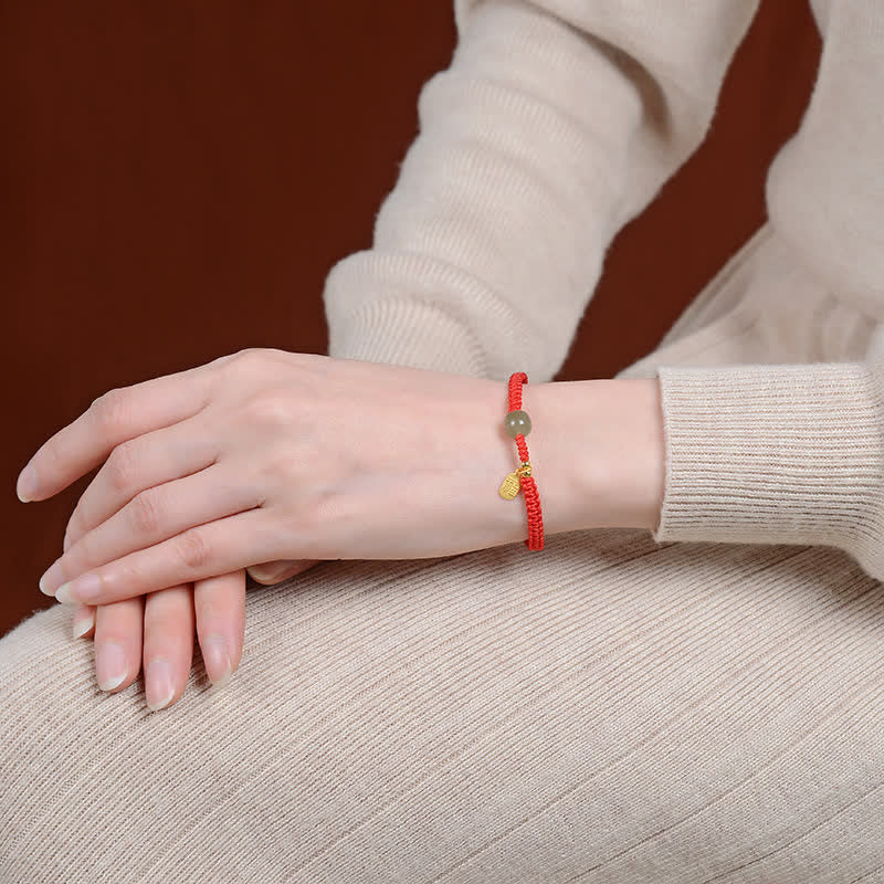 KarmaRipple's 925 Sterling Silver Hetian Jade Blessing Wealth Red String Bracelet p3