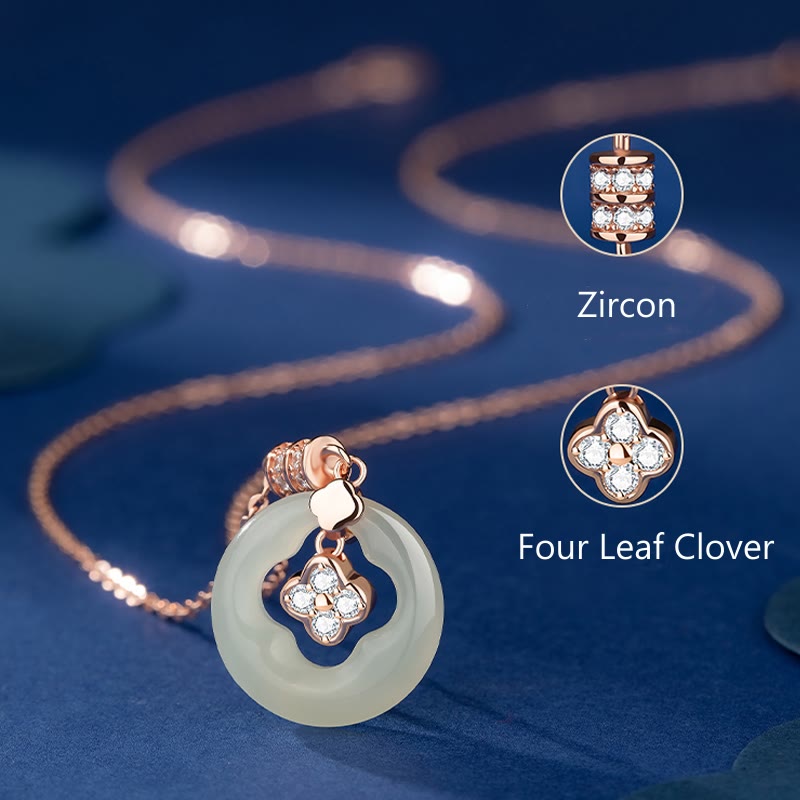 KarmaRipple's 925 Sterling Silver Authentic Hetian Jade Fortunate Four Leaf Clover Zircon Pendant Necklace With Gift Box p3