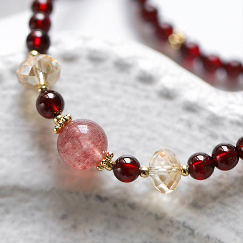 KarmaRipple's 14K Gold Plated Authentic Garnet Strawberry Quartz Stability Double Wrap Bracelet p9