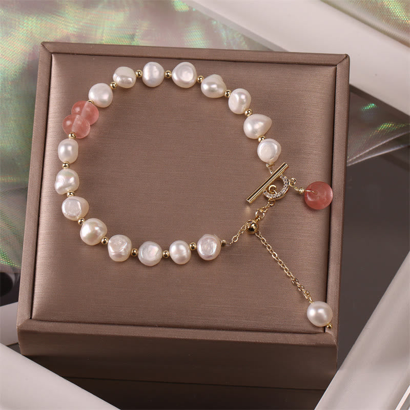 KarmaRipple's Pearl Green Strawberry Quartz Bead Balancing Chain Bracelet p2