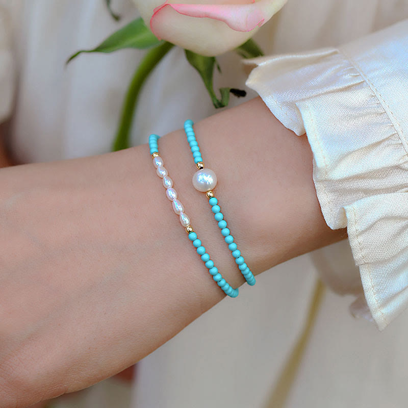 KarmaRipple's Turquoise Red Agate Pearl Small Beaded Protection Bracelet p14