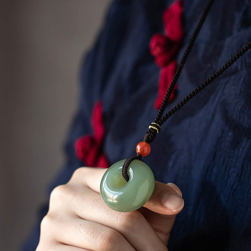 KarmaRipple's Authentic Round Jade Gray Jade Peace Buckle Fortune Pendant Necklace p7