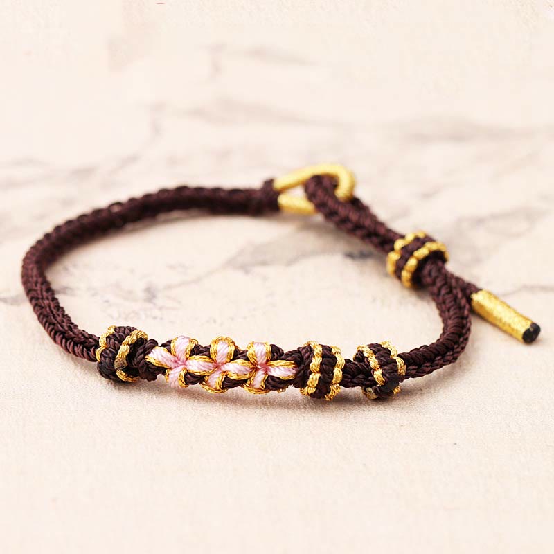 KarmaRipple's Handmade Three Peach Blossoms Fortune Eight Strands Woven String Bracelet p14