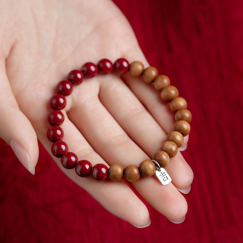 KarmaRipple's 925 Sterling Silver Peach Wood Cinnabar Ward Off Evil Spirits Bracelet p1