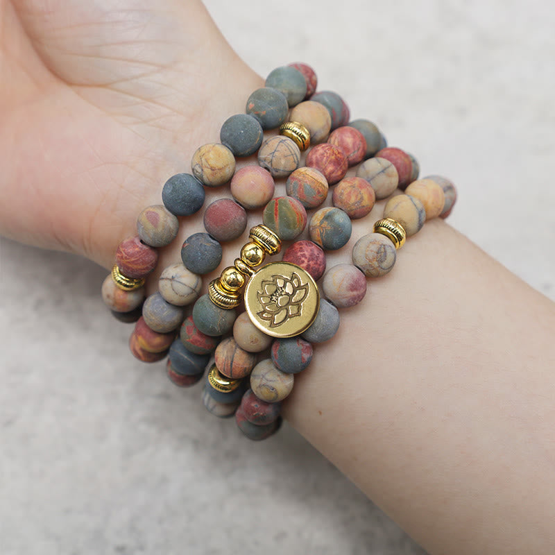 KarmaRipple's 108 Mala Beadwork Picasso Jasper Stone Courage Energy Bracelet p5