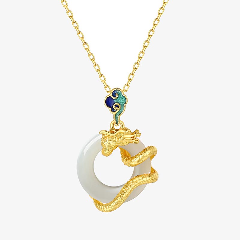 KarmaRipple's Year Of The Dragon 925 Sterling Silver Hetian Ivory Jade Peace Buckle Auspicious Clouds Success Pendant Necklace p3