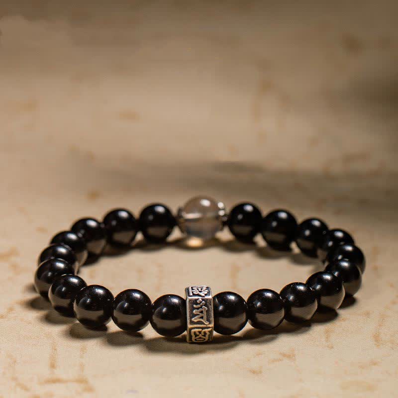 KarmaRipple's Chinese Zodiac Natal Buddha 925 Sterling Silver Black Obsidian Moonstone Strength Bracelet p10