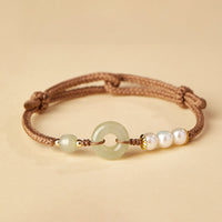 KarmaRipple's Authentic Hetian Jade Pearl Peace Buckle Fortune Bracelet