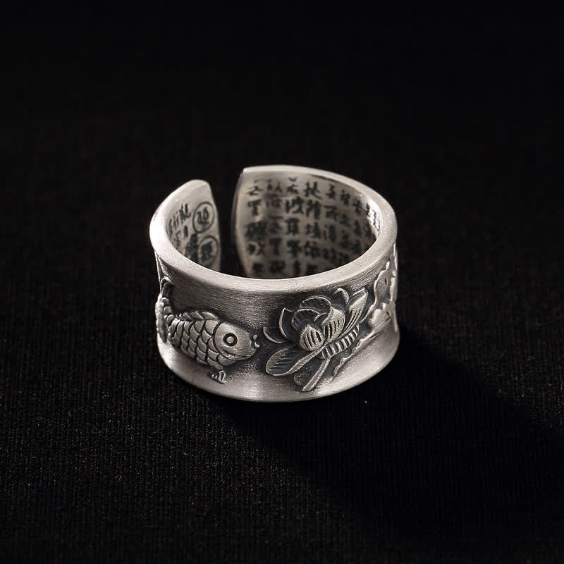 KarmaRipple's 999 Sterling Silver Fortune Koi Fish Lotus Heart Sutra Wealth Ring p15