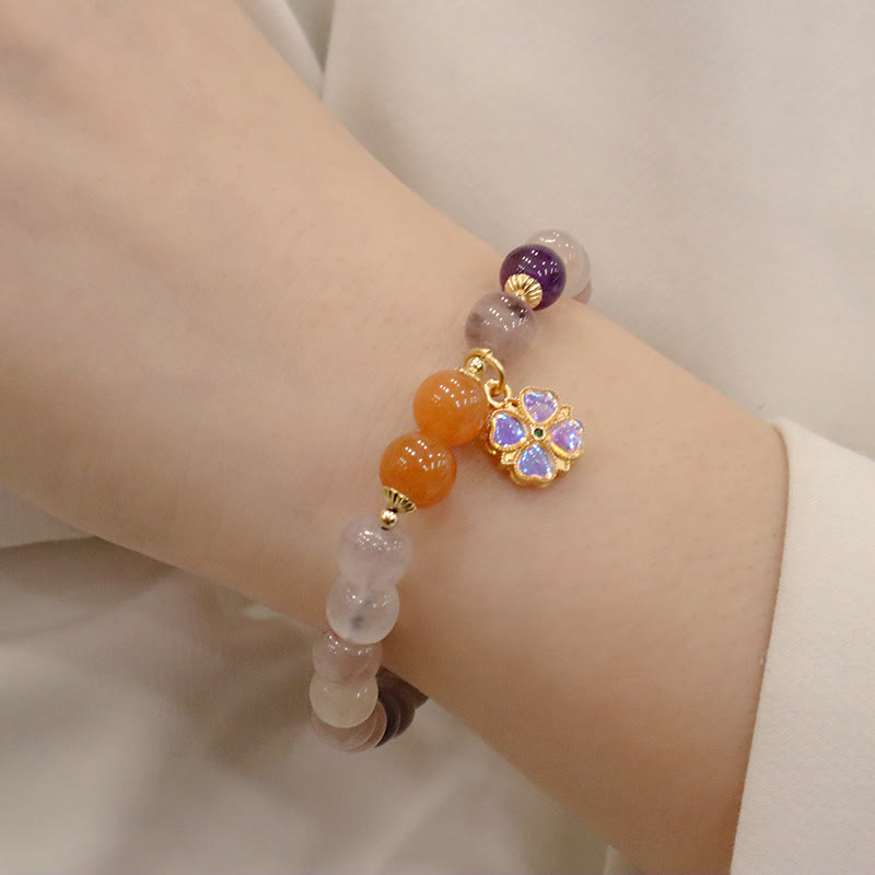 KarmaRipple's Authentic Purple Golden Silk Jade Violet Flower Bead Talisman Wealth Bracelet p6