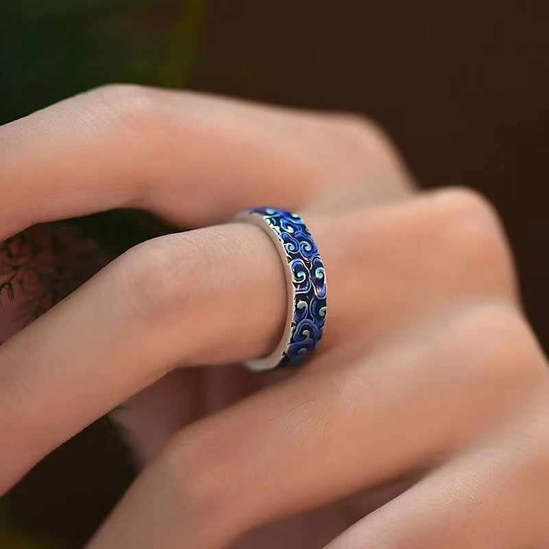 KarmaRipple's Blue Auspicious Clouds Design Balancing Bronze Adjustable Ring p2
