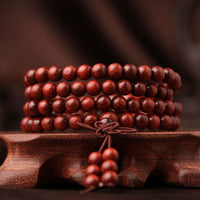 KarmaRipple's Tibetan Small Leaf Red Sandalwood 108 Beadwork Mala Meditation Bracelet