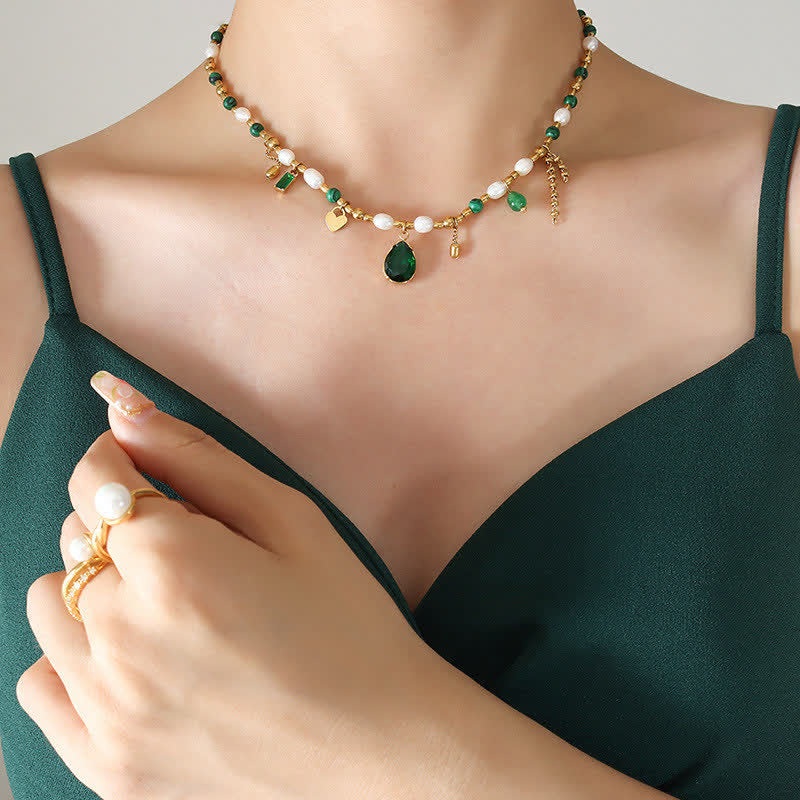 KarmaRipple's Pearl Bead Zircon Turquoise Calm Pendant Necklace p3