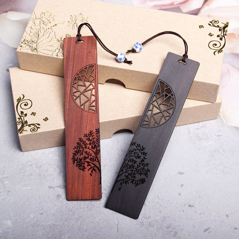 KarmaRipple's The Tree of Life Ebony Wood Small Leaf Red Sandalwood Bookmarks With Gift Box ( p9