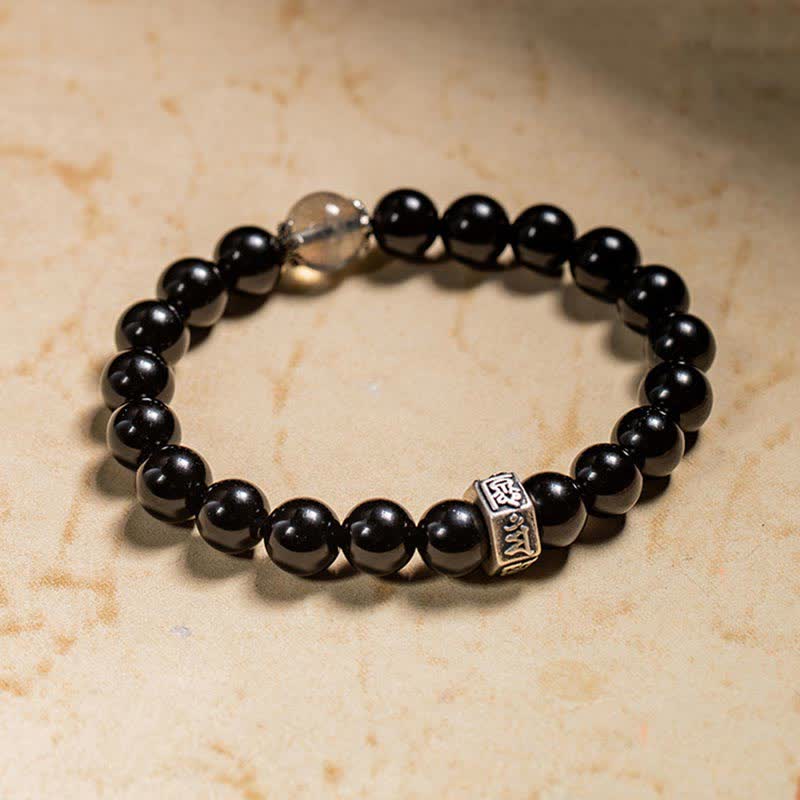 KarmaRipple's Chinese Zodiac Natal Buddha 925 Sterling Silver Black Obsidian Moonstone Strength Bracelet p11