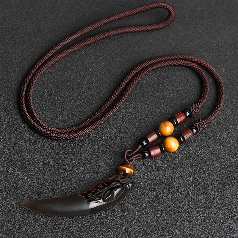KarmaRipple's Authentic Ice Obsidian Wolf Tooth Pattern Courage Pendant Necklace p14