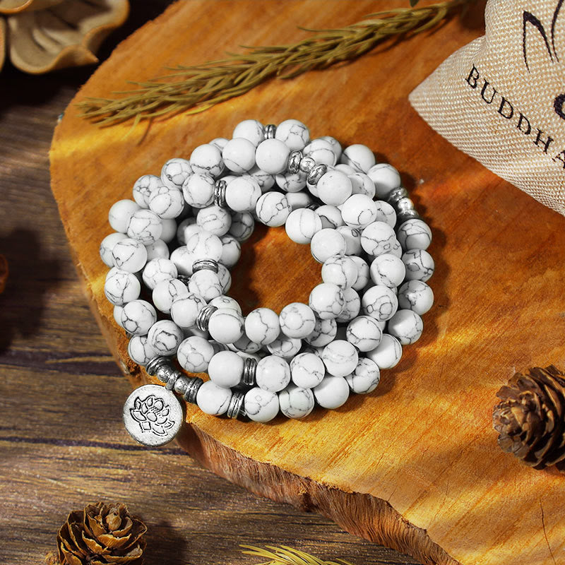 KarmaRipple's Ivory Turquoise Lotus Mala Balancing Bracelet p1