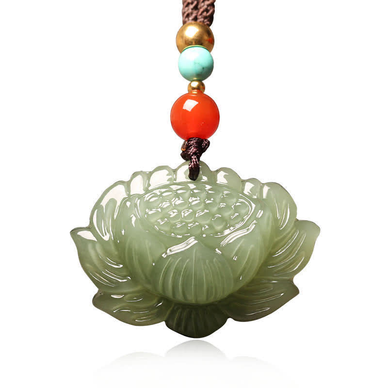 KarmaRipple's Hetian Cyan Jade Lotus Flower Success Pendant Necklace p5