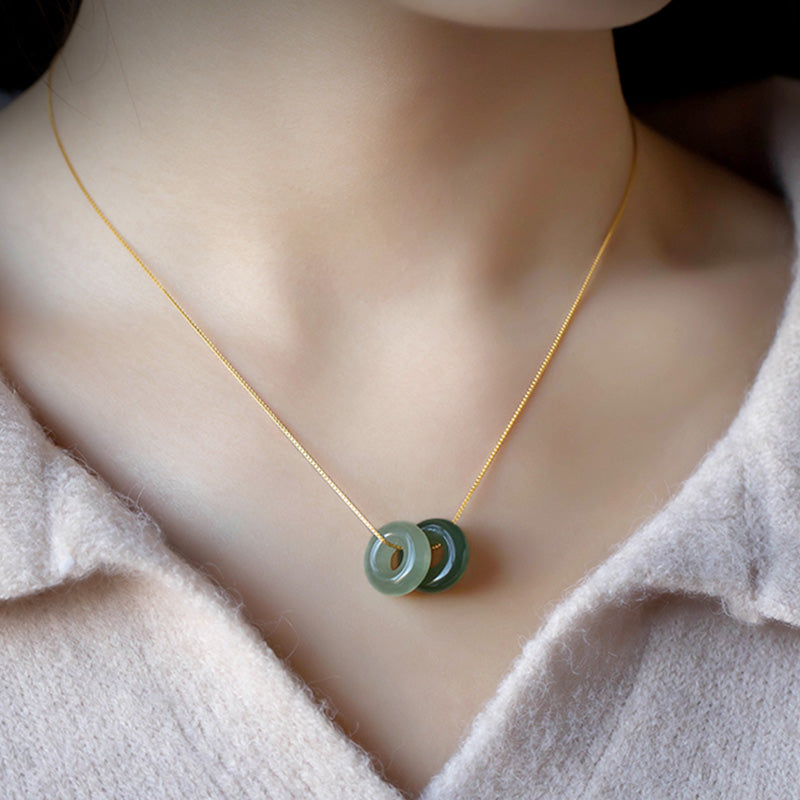 KarmaRipple's Authentic Round Jade Peace Buckle Fortune Abundance Pendant Necklace p17