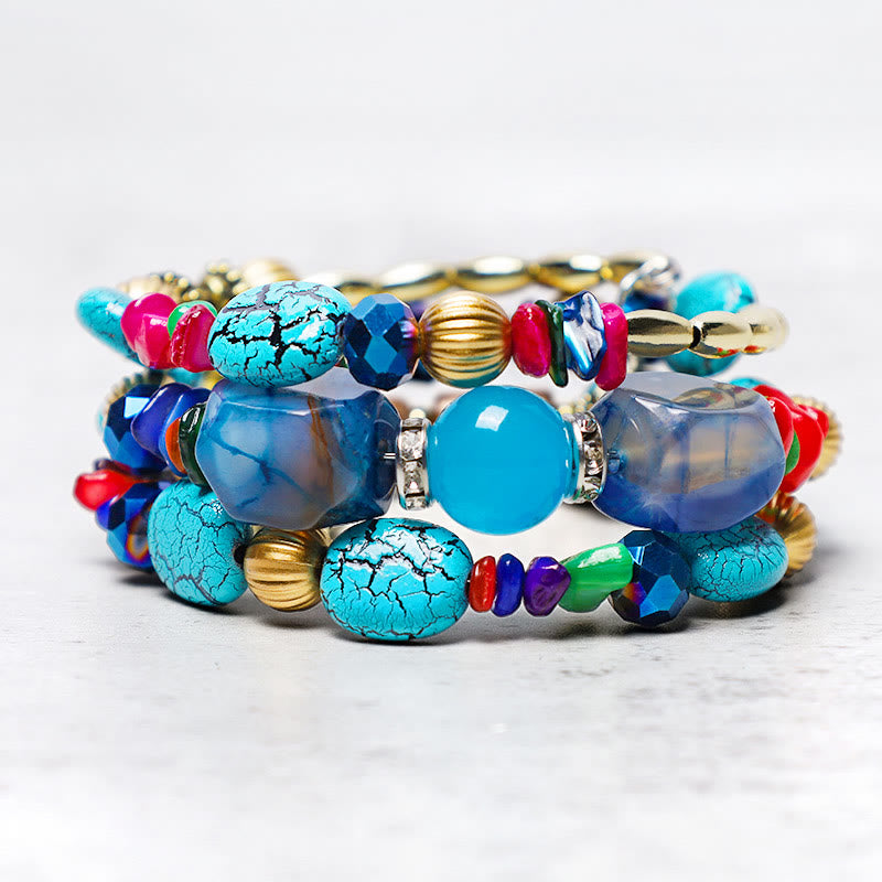 KarmaRipple's Multilayer Irregular Turquoise Agate Beadwork Blessing Bracelet p1