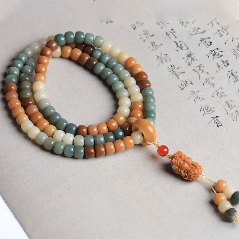 KarmaRipple's 108 Mala Beadwork Gradient Bodhi Seed Green Tara Buddha Engraved Peace Balance Bracelet p1