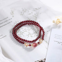 KarmaRipple's 14K Gold Plated Authentic Garnet Strawberry Quartz Butterfly Protection Double Wrap Bracelet