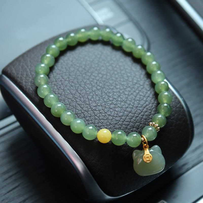 KarmaRipple's 925 Sterling Silver Plated Gold Authentic Hetian Jade Bead Gourd Lotus Bamboo Fu Character Fortune Bracelet p13