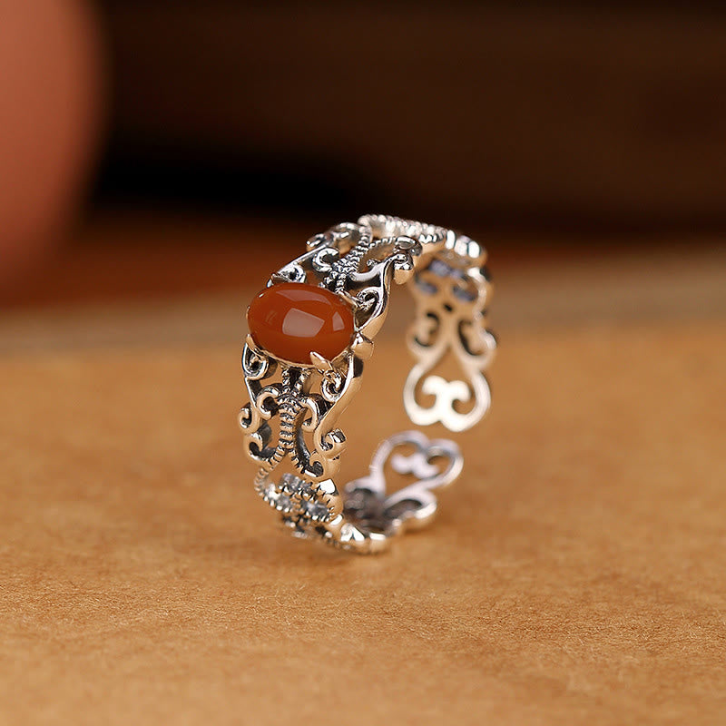 KarmaRipple's 925 Sterling Silver Vintage Red Agate Self-acceptance Calm Ring p10