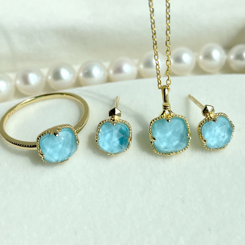 KarmaRipple's 925 Sterling Silver Plated Gold Turquoise Protection Ring Earrings Pendant Necklace Set p6