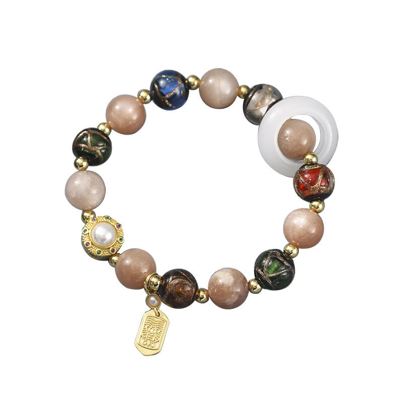 KarmaRipple's Tibetan Incense Ash Liuli Glass Tridacna Stone Sun Stone Om Mani Padme Hum Prayer Wheel Talisman Bracelet p16