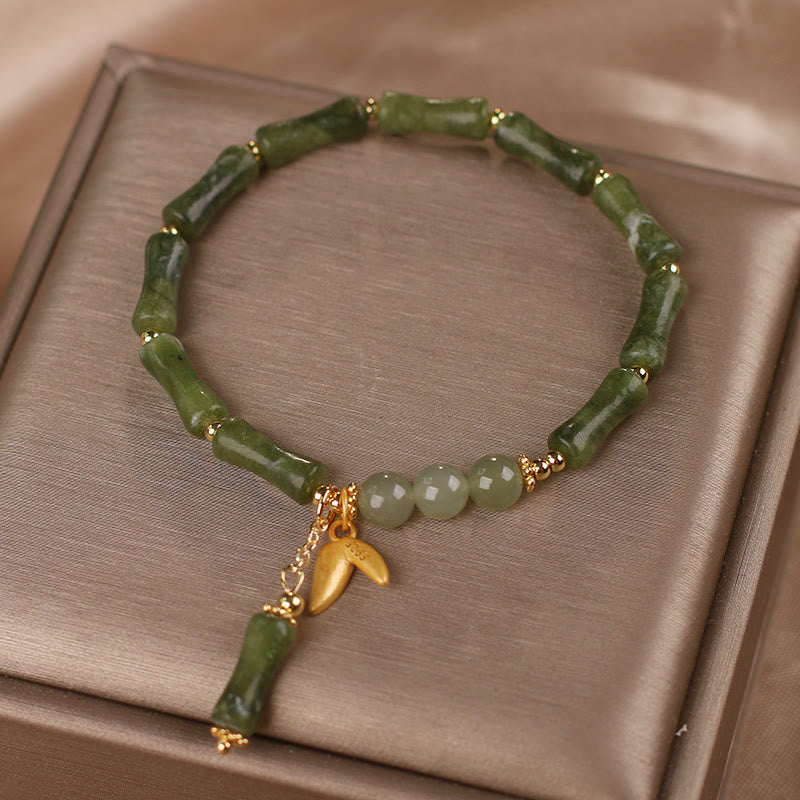 KarmaRipple's Green Bamboo Jade Leaf Pattern Wealth Fortune Bracelet p4