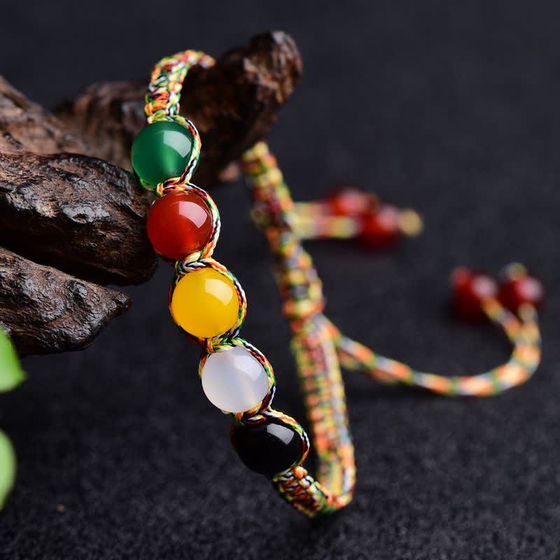 KarmaRipple's Colorful Agate Metal Wood Water Fire Earth Five Elements String Bracelet p7
