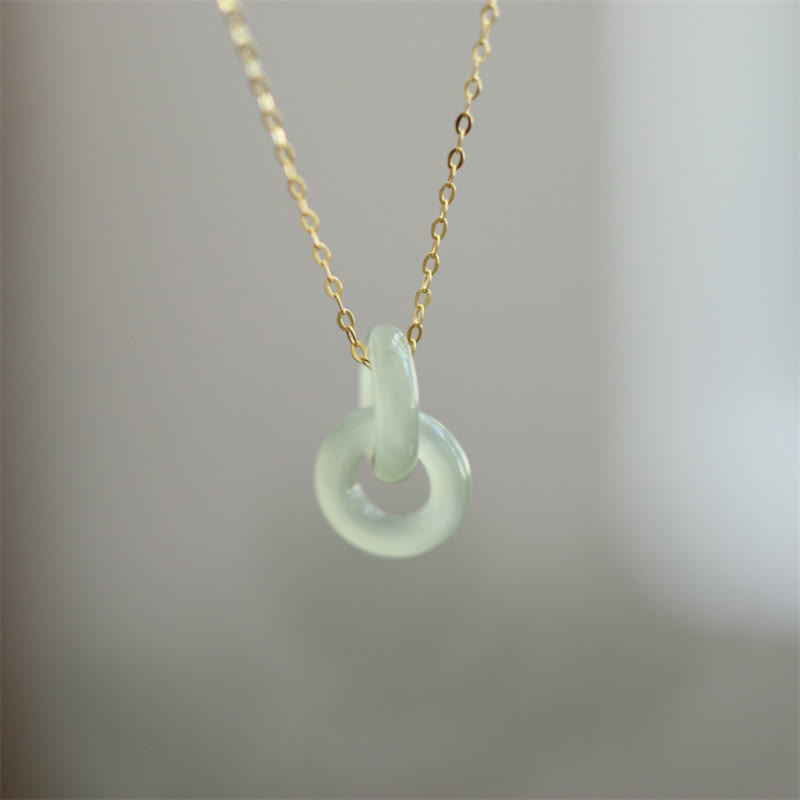 KarmaRipple's 925 Sterling Silver Authentic Double Peace Buckle Hetain Jade Fortune Pendant Necklace p1