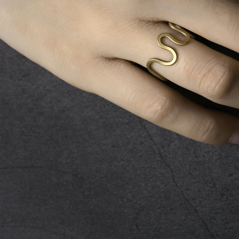 KarmaRipple's Simple Curved Brass Design Bronze Fortune Wealth Adjustable Ring p6