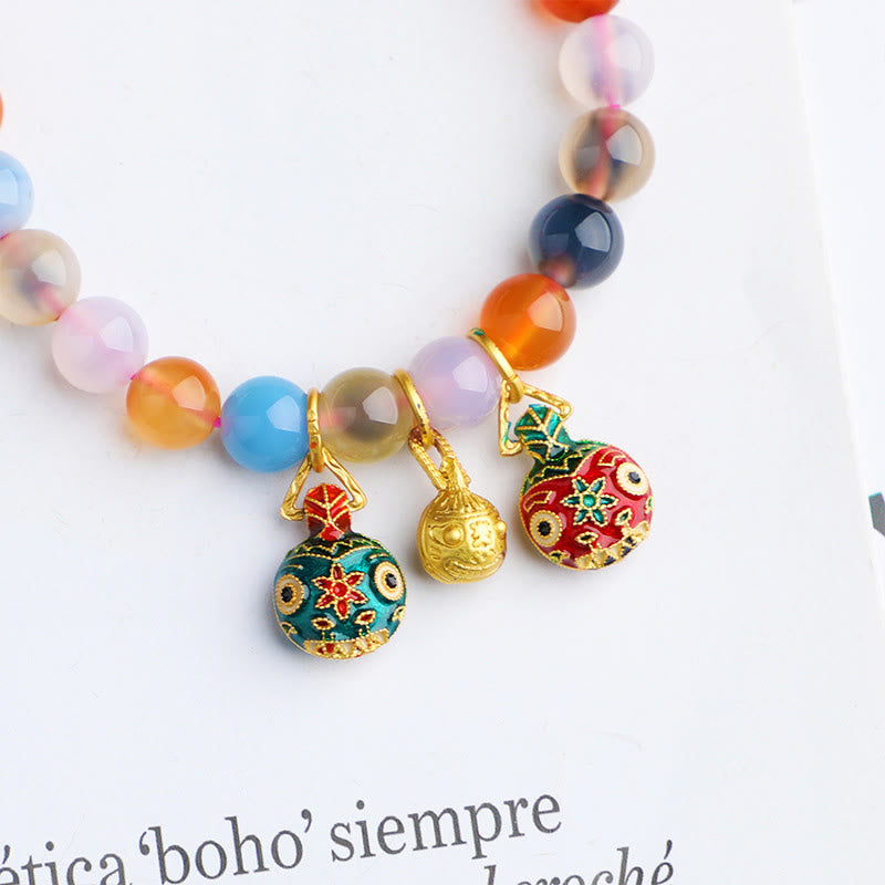 KarmaRipple's Colorful Candy Agate Gold Swallowing Beast Family Peach Balance Talisman Bracelet p4