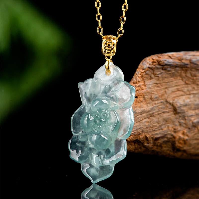 KarmaRipple's 18K Gold Authentic Jade Lotus Pattern Prosperity Pendant Necklace p2
