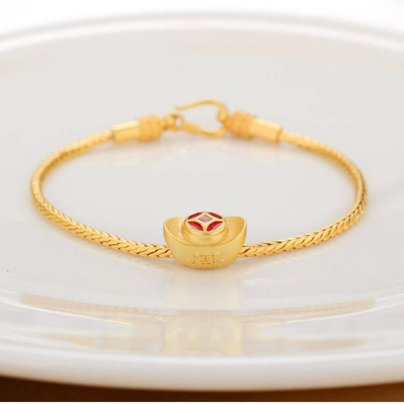KarmaRipple's Tibetan 18K Gold Om Mani Padme Hum Fortunate Koi Fish Fu Character Ingot Bronze Coin Peace Bracelet p18