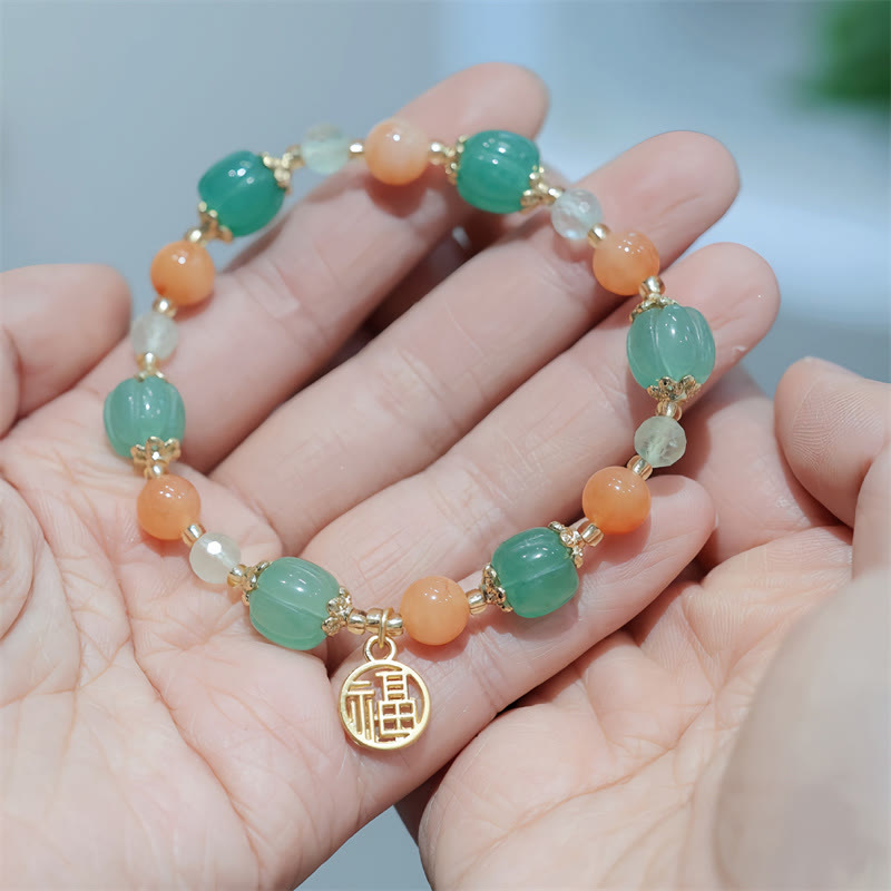 KarmaRipple's Authentic Golden Silk Jade Pumpkin Bead Fu Character Talisman Wealth Bracelet p1