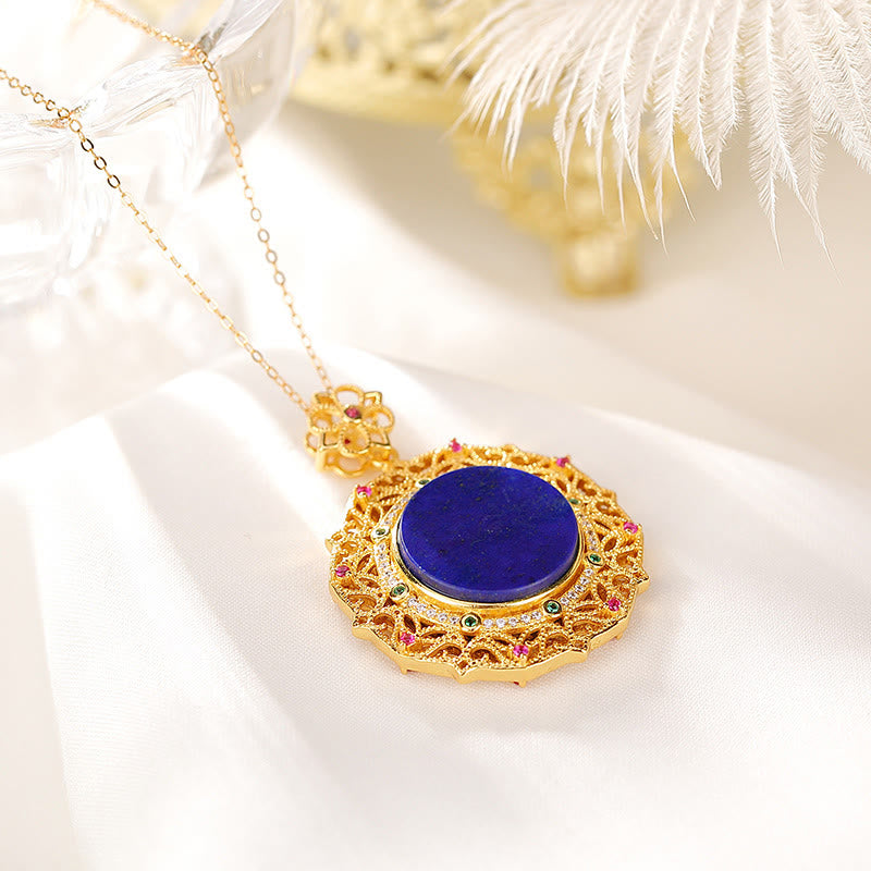KarmaRipple's 925 Sterling Silver Plated Gold Lazurite Positive Pendant Necklace p2
