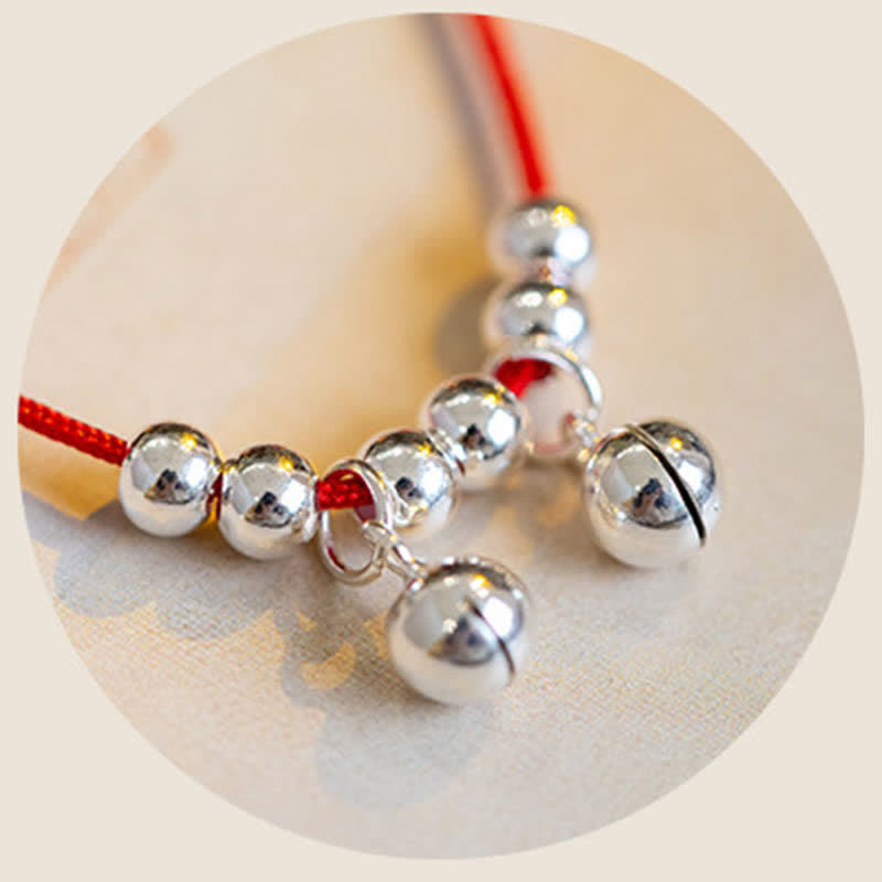 KarmaRipple's 925 Sterling Silver Red String Braid Bell Talisman Anklet p11