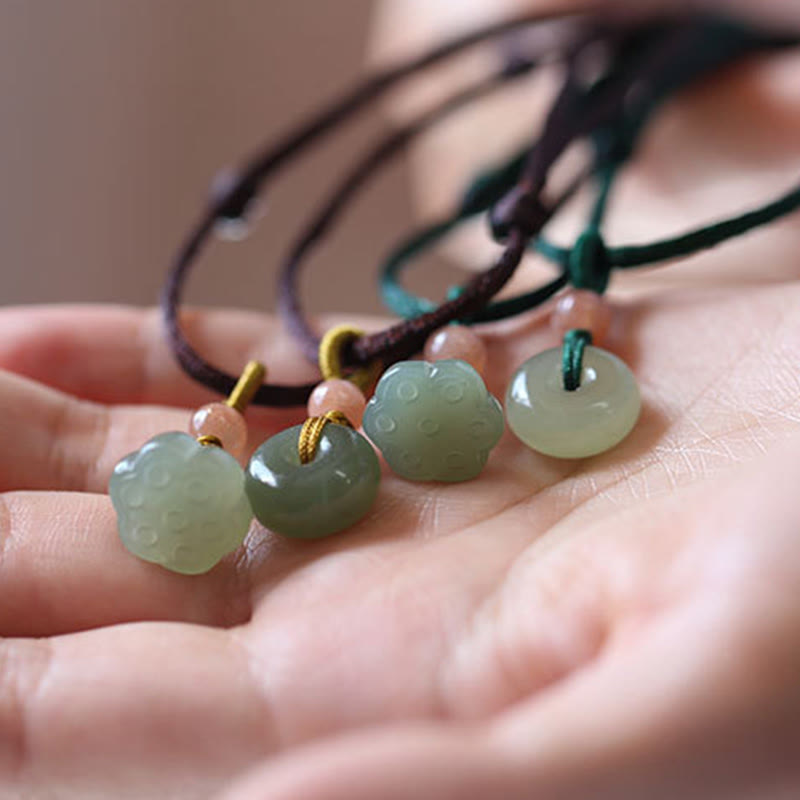 KarmaRipple's Authentic Round Jade Peace Buckle Lotus Abundance String Pendant Necklace p13