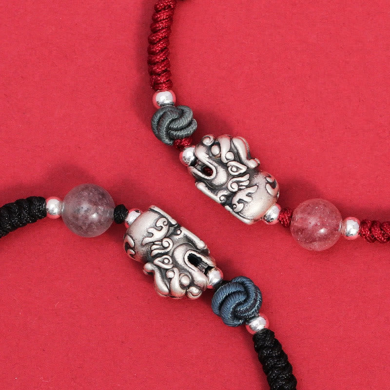 KarmaRipple's 999 Sterling Silver PiXiu Strawberry Quartz Bead Wealth Fortune Woven Bracelet p10